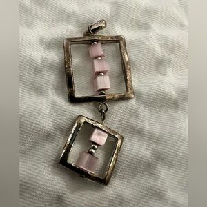 Modernist vintage square .925 silver with rose quartz pendant